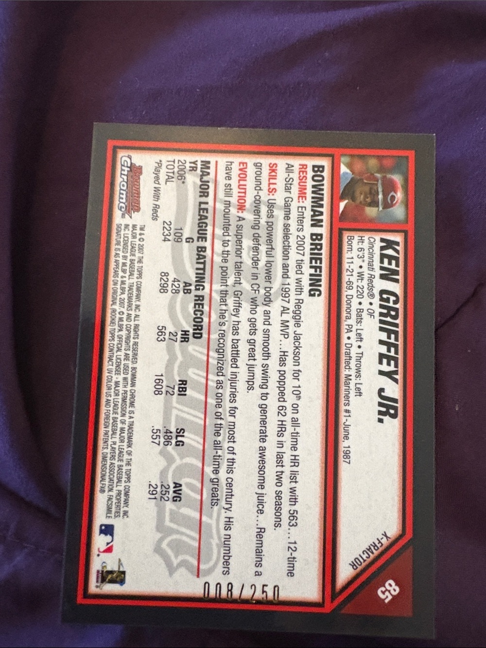 Ken Griffey  jr. bowman chrome x-tractor - Picture 6 of 6